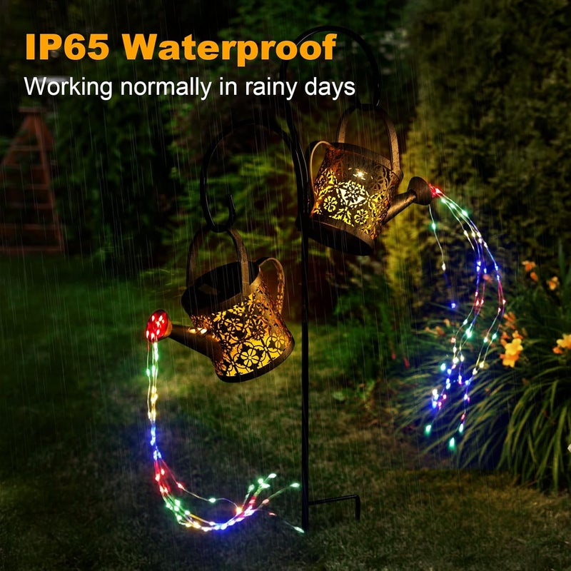 Mearar Solar Watering Can Lights Outdoor with 8 Multi-Color Changing Modes, IP65 Waterproof Landscape Light Garden Decor, One Pole Two Lights Outside Decorations for Lawn, Backyard, Patio, Chrismas - Image 3